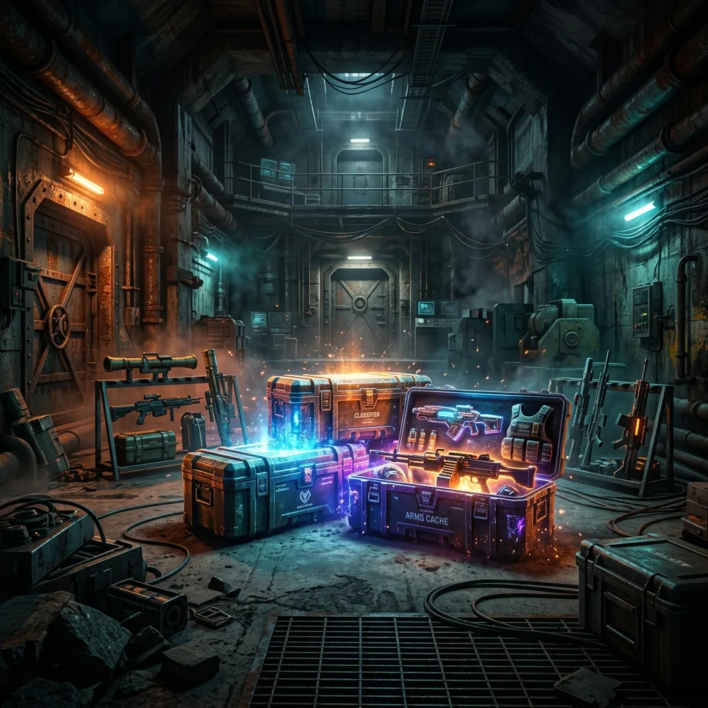 Mysterious hidden underground military bunker containing glowing high-tier loot crates in PUBG